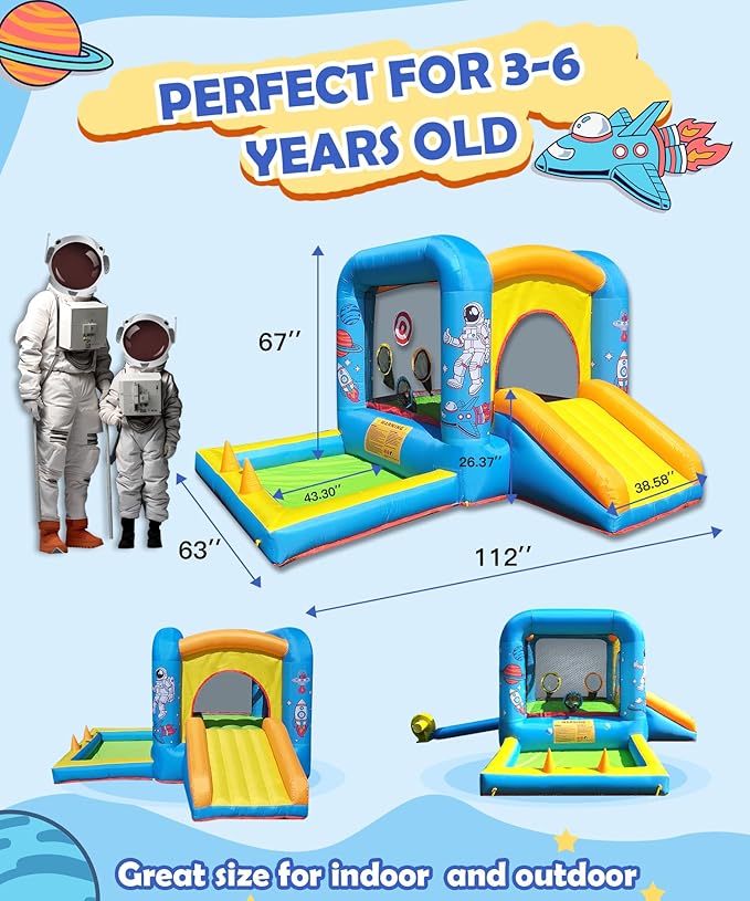 Inflatable Bounce House with Blower for Kids 3-6 y/o, Jumping Castle with Slide, 112x63x67'' Toddlers Bouncer with Ball Pit, Bouncy House for Indoor/Outdoor