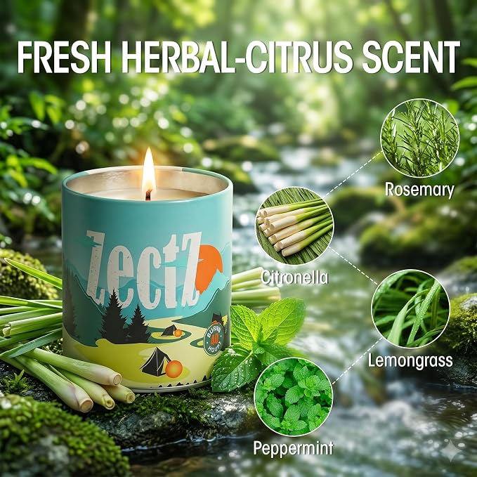 Citronella Candle for Outdoor Indoor, with Lemongrass, Rosemary, and Peppermint Oil, 9 oz 4 Pack
