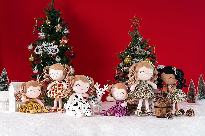 Gloveleya Personalized Rag Doll – Custom Name Baby Girl Gift, Soft Plush Curly Hair Doll with Giraffe Dress, 12 Inches – Birthday, Baby Shower & Holiday Keepsake Toy
