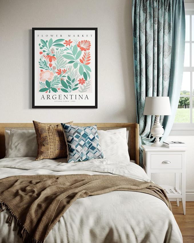 Argentina, Ceibo Art Print Poster, Flower Market Wall Art, Floral Artwork Decor for Bedroom, Kitchen, Bathroom, Livingroom Decoration 52 (Argentina, Ceibo, 36"L x 24"W, Unframed)