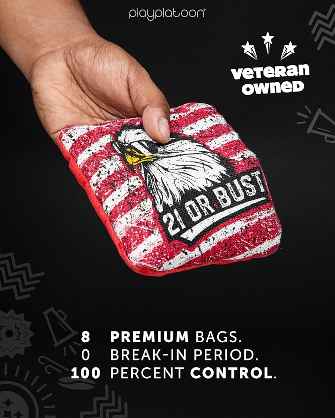 Play Platoon Pro Cornhole Bags Set of 8 - Professional Dual Sided Slick and Sticky Side Competition Corn Hole Bags - Tournament Series