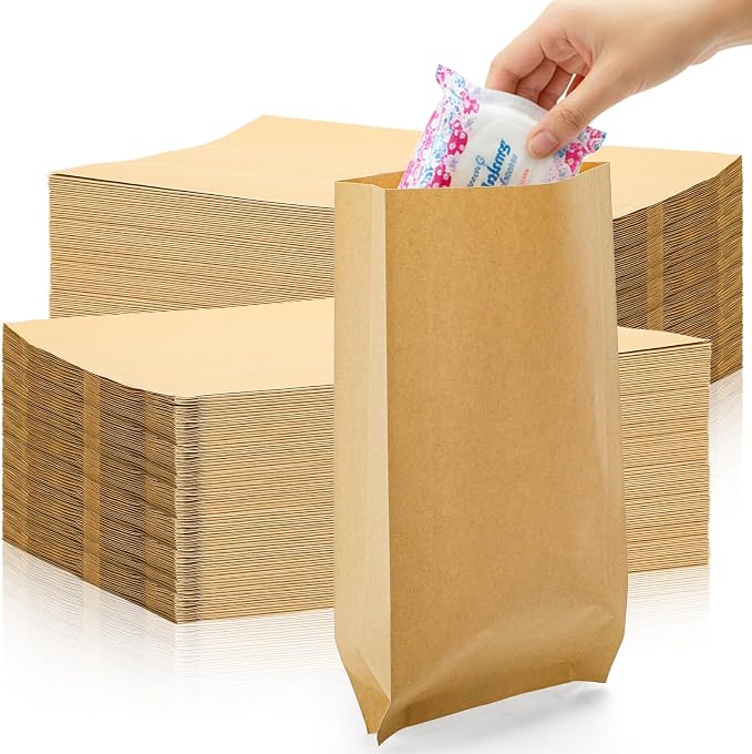 ZOOFOX 300 Pieces Waxed Kraft Sanitary Napkin Disposal Bag, Leak Proof 5.5" x 10" Waste Receptacle Paper Liner, Commercial Business Restroom Bathroom Janitorial Personal Dispenser for Tampon and Pad