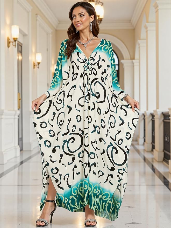 Mumu Dresses for Women Plus Size, Bohemian Kaftan Beach Cover Up Long Maxi Nightgown Soft Loungewear