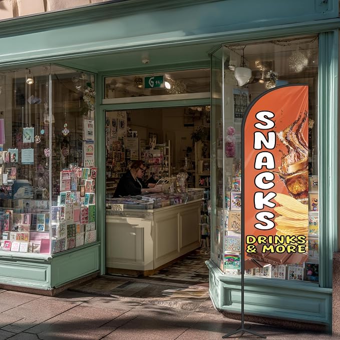 Snacks Feather Flag for Storefronts Fairs,6 FT (Flagpole Not Included) | Business Advertising Flag