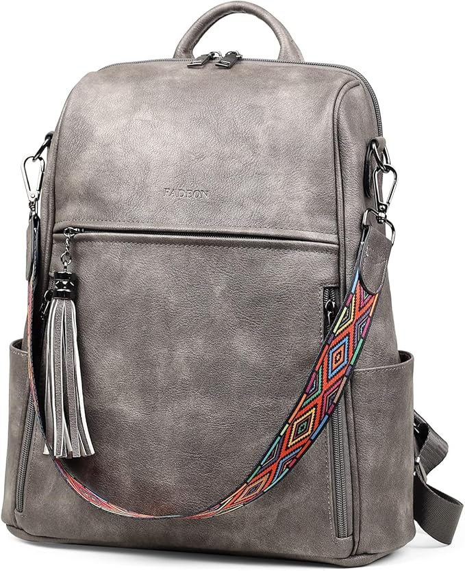 FADEON Leather Backpack Purse for Women Designer Travel Backpack Purses PU Fashion Ladies Shoulder Bag with Tassel