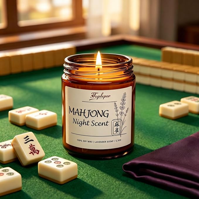 Lavender Candle - Soy Wax Stress Relief & Meditation, 45hr Soot-Free Burn Mahjong Night Scent Candle, 5.3oz