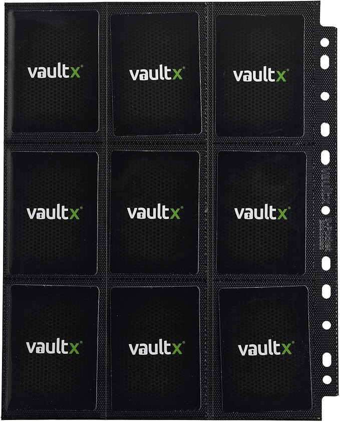 Vault X 9 Pocket Sideloading Pages for 3 Ring Binder (50 Pack) 900 Cards, Double-Sided A4, Storage for Trading Cards (Black)