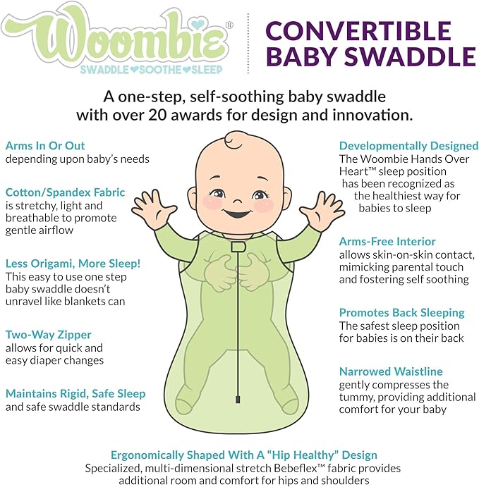 Woombie Convertible Nursery Swaddling Blanket, Swaddle Converts to Wearable Blanket for Babies Up to 6 Months, Beep Beep, 14-19 lbs