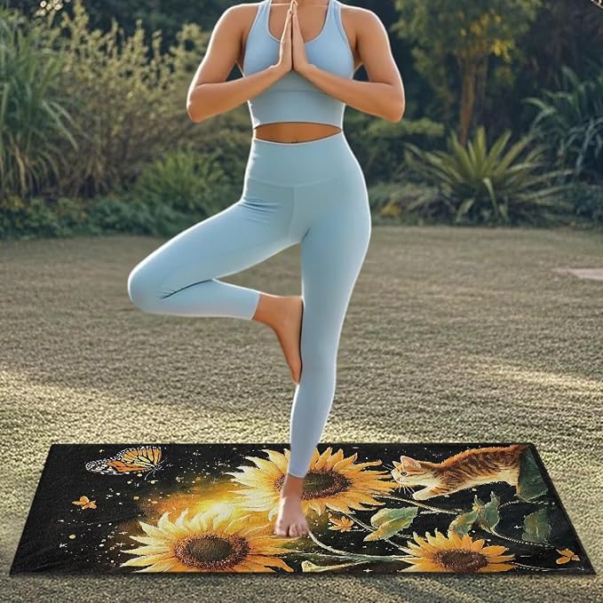 INSTANTARTS Sunflower Cat Towel Car Seat Covers Seat Belt Cover Pad Multi-Use Car Seat Towel Cover