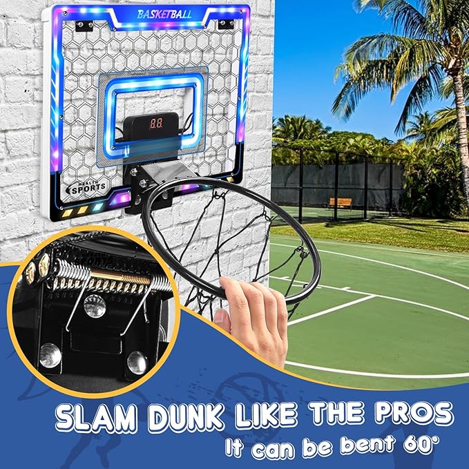 AOKESI Basketball Hoop Indoor for Kids, Mini Basketball Hoop with 3 Balls,Led Light,Batteries & Electronic S Sport Basketball