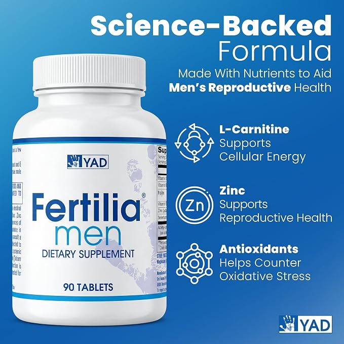 Men – Men’s Fertility Support - Pre-Conception Supplement with L-Carnitine, Zinc & Antioxidants – Non-GMO, Gluten-Free, Dairy-Free - 90 Tablets, 3 Month Supply