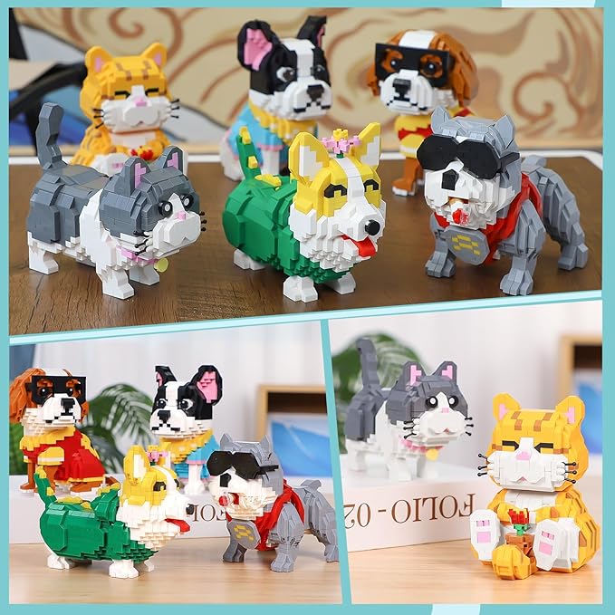 QLT QIAOLETONG Cute Animal Micro Mini Building Blocks Kit, French Bulldog Micro Bricks Building Toys for Adults, Party Favors for Kids 12+ 14+, Birthday Gift, Carnival Prizes (917 PCS)