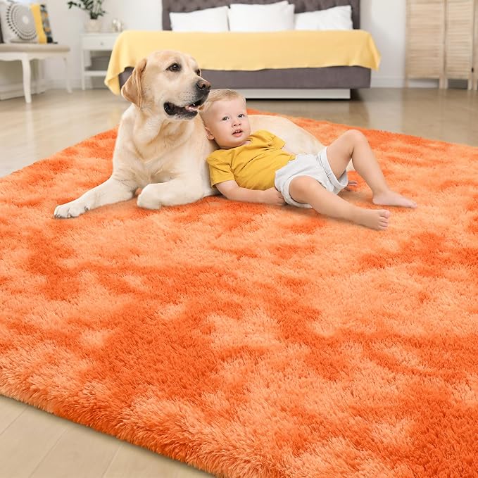 Tepook Orange Area Rugs for Living Room Bedroom, 6x9 Fluffy Shaggy Fuzzy Rug for Kids Room, Large Plush Shag Carpet for Nursery Dorm Classroom Playroom Home Decor Aesthetic
