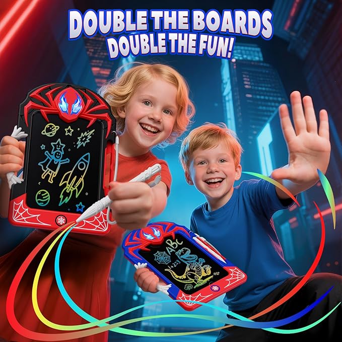 LCD Writing Tablet 2 Pack–Red & Blue Hero Styles with Web Stylus & Grip, Colorful Doodle Board Drawing Pad Toy Gift 3 4 5 6 7 8 10 11 12 Year Old Boys Girls Toddler Age 3-4 4-6 6-8 8-12 Birthday Gift