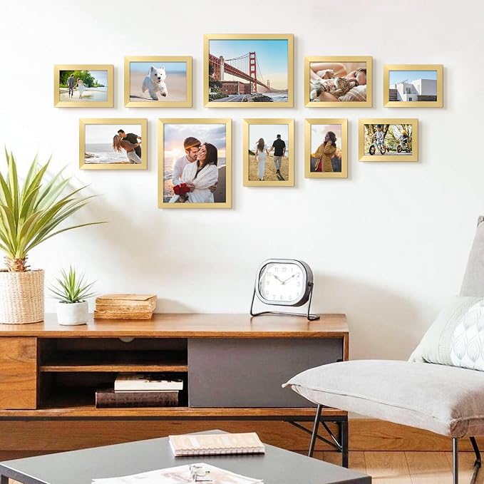 upsimples 10 Pack Picture Frames Collage Wall Decor for Mounting or Tabletop Display, Photo Gallery Frame Set for Family, Multi Sizes Including 8x10, 5x7, 4x6, Gold | Multi Picture Frames Collage Wall Decor, Gallery Wall Frame Set, Gift For Christmas, ...
