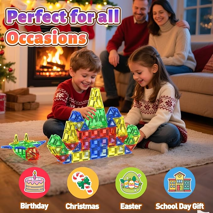 Travel Mini Magnetic Tiles 40 PCS, STEM Toys Magnetic Building Toys for Kids Ages 4-8 with Iron Case, Blocks Building Preschool Learning Sensory Montessori Toys for 3+ Year Old Boys and Girls