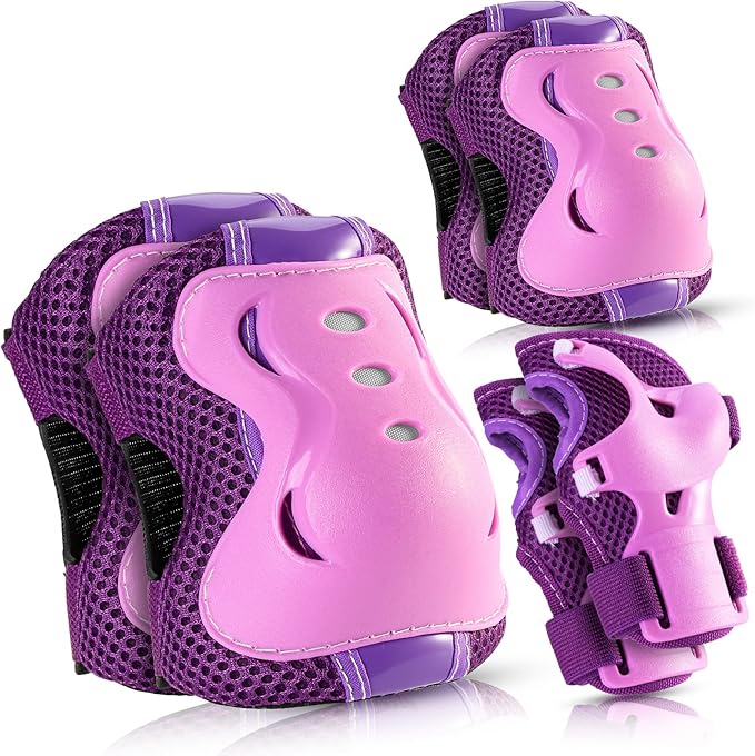 BOSONER Knee Pads for Kids Roller-Skating: Adjustable Protective Gear Set Knee Elbow Pads Wrist Guards for Bike Cycling Skateboarding Scooter Gifts 3-8/9-15 Years Boys Girls