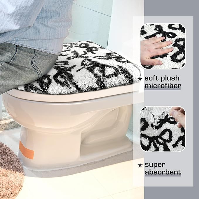 Black Bow Toilet Lid Cover Washable Coquette Cute Plush Toilet Cover for Bathroom Decor Soft Microfiber 17.5 x 15 Inch Non Slip Rubber Backing Fits Most Round, Elongated