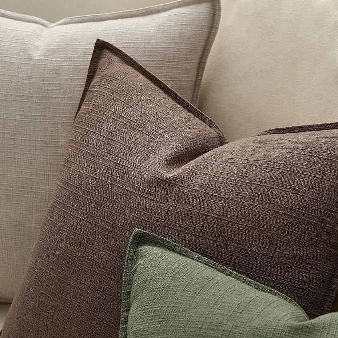MIULEE Thick Textured Euro Sham Throw Pillow Covers 24x24 Inch Dark Brown | Set of 2, Decorative Linen Blend Pillow Cover, Flange Edge Design, Farmhouse Modern Boho Style, Bed Couch Living Room Decor