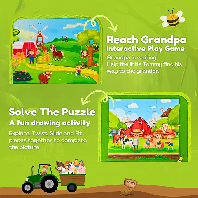 Farm Busy Book for Toddlers 1-3 | Montessori Activity Book with Various Activities For Girls & Boys | Educational Learning Sensory Board For Toddlers 1-3 | Portable busy board Travel Toy for Car