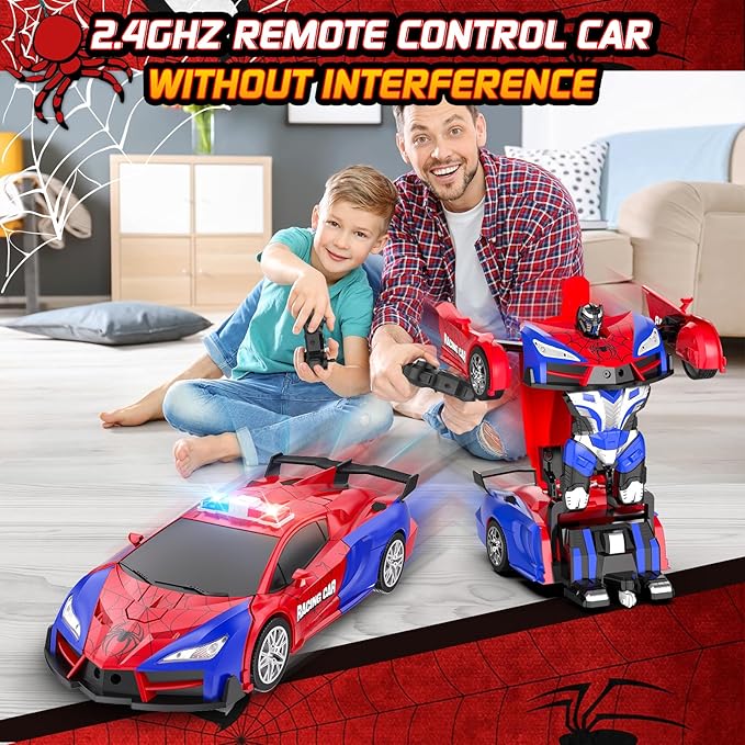Remote Control Car for Boys 4-7, Rc Cars for Boys Age 8-12, One Button Transformation to Robot with Flashing Light 2.4Ghz Transforming Robot Car 1:18 Scale for Kids with 360 Degree Rotation
