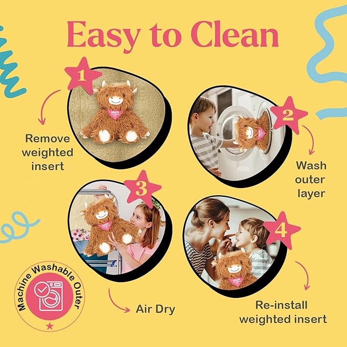 Lilly's Love Weighted Stuffed Animal, 5lb | Sensory Plush for Kids & Adults | Machine Washable Plushie w/Removable Inner | Calming Weighted Stuffed Animal for Anxiety, Highland Cow