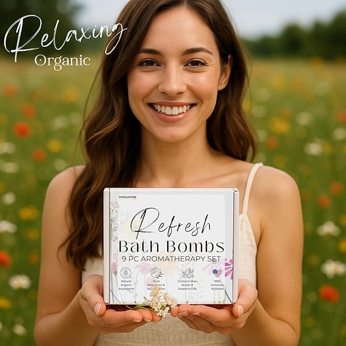 EvolutionUSA Refresh Bath Bombs for Women – 9 Lush Bath Bombs Mini Sized, Lush Womens Gift for Mother’s Day, Easter, Valentines, Birthday or Self Care, Organic Bathbombs Kids & Women, Bath Fun
