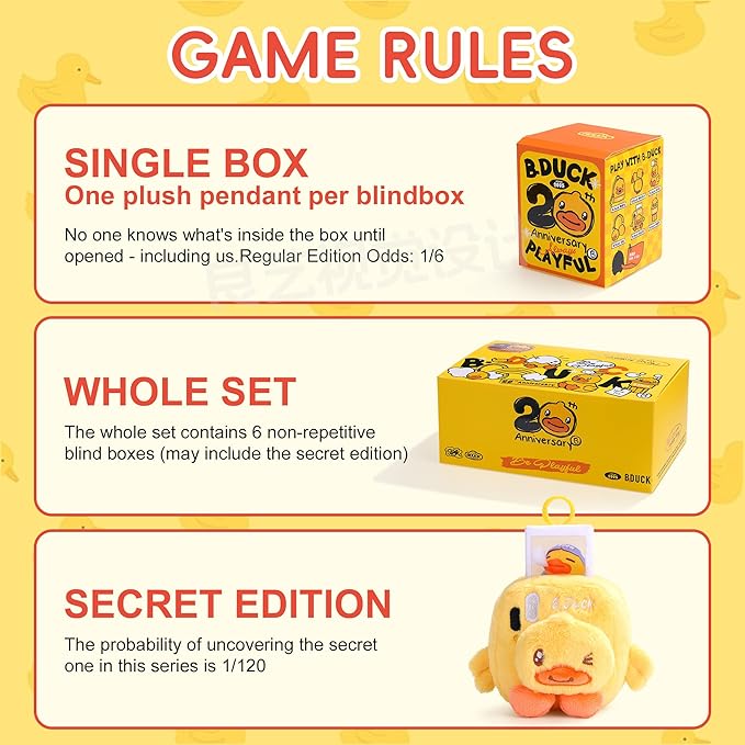 B.Duck 20th Anniversary Plush Collection, Mystery Blind Box Collectible Duck Toys, Limited Edition Gift Set (Single Box)
