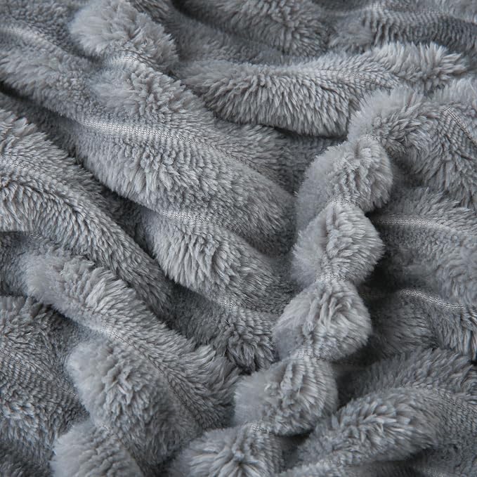 Grey Fleece Throw Blanket 50”×60” for Couch Sofa Livingroom | Super Soft Cozy Plush Microfiber Flannel Bed Blanket Striped Design Lightweight Home Decor Gifts for Adults Mom Women