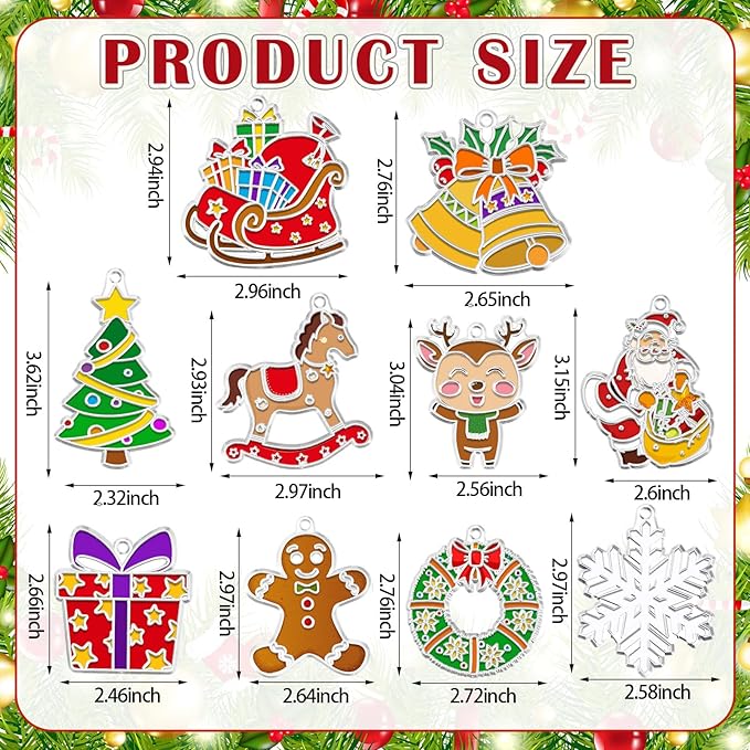 30 Sets Christmas Suncatchers Window Art Kits Xmas Santa Claus DIY Sun Catchers Crafts Bulk Paint Your Own Window Ornaments for Boys Girls Classroom Party Birthday Activity Home Decor