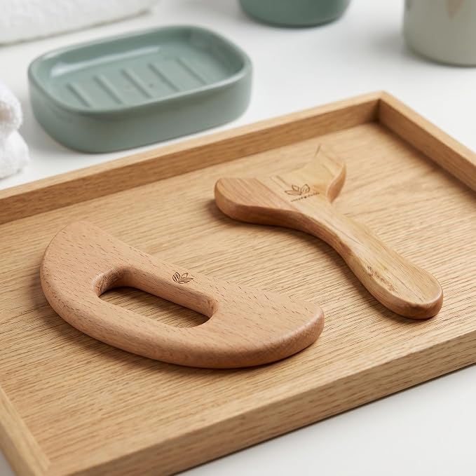 2 PCS Wood Therapy Massage Tools, Wooden Gua Sha Body Massage Tool with Y Shape and Moon Shape,Massage Scraper for Body Care and Relaxation