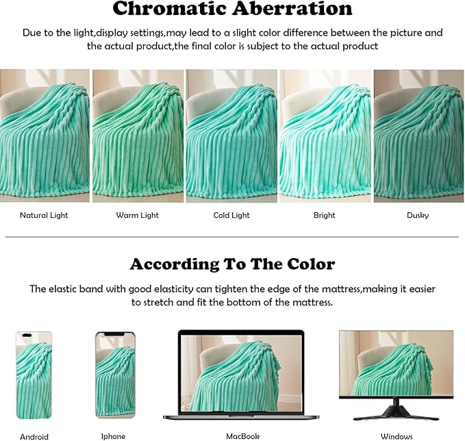 NEWCOSPLAY Super Soft Throw Blanket Aqua Premium Silky Flannel Fleece 3D Ribbed Jacquard Lightweight Bed Blanket All Season Use (Aqua Ribbed, Throw(50"x60"))