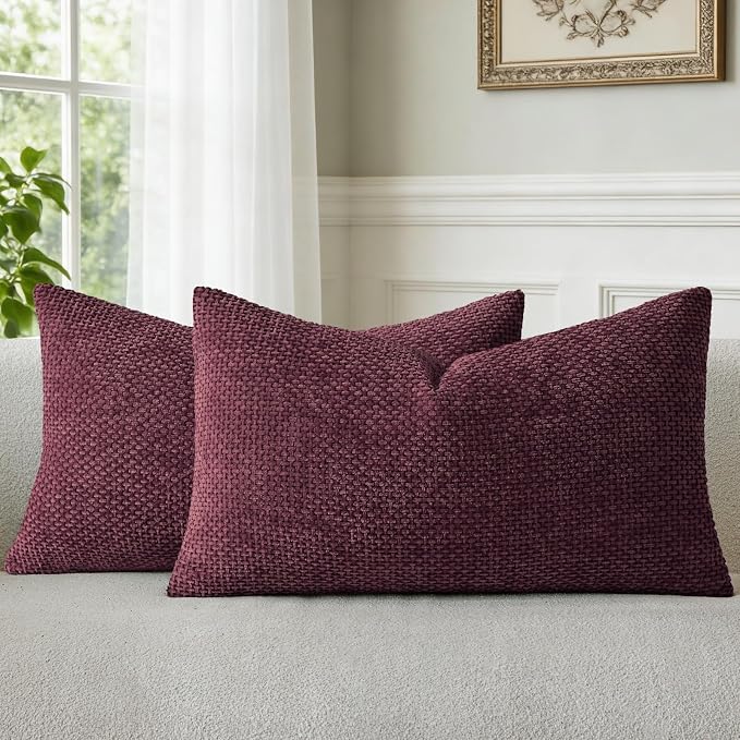 a moment Christmas Wine Red Chenille Throw Pillow Covers 12x20 Inch Pack of 2 Modern Decorative Throw Pillow Covers Farmhouse Cross Covers Home Decor for Sofa Bedroom Living Room