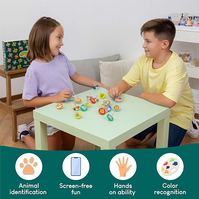 Wood Spinning Top 40 Pack Jungle Kids Party Favors - BONNYCO | Spinning Tops Goodie Bags Stuffers for Kids 3-5 4-8, Return Gifts for Birthday Party | Goody Bag Stuffers Pinata Classroom Prizes Rewards