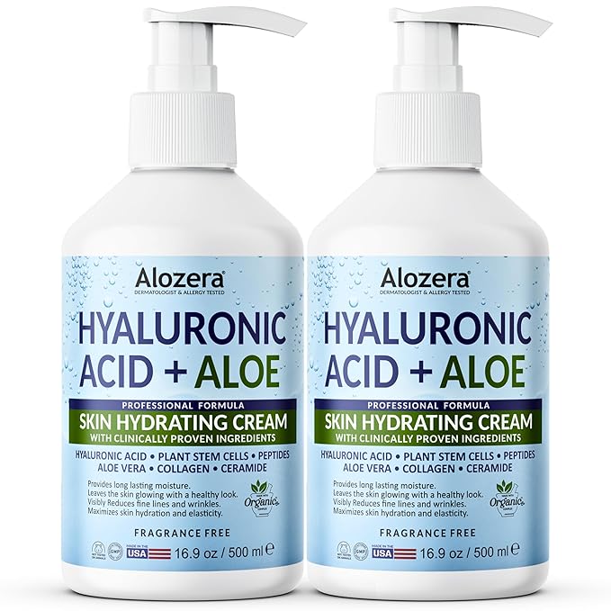 Alozera Hydrating Body Lotion, Hyaluronic Acid & Aloe Vera Body Moisturizer, Lightweight & Fast Absorbing Lotion for Dry Skin, Refreshing Hydration, No Added Fragrance, 16.9 oz (Pack of 2)