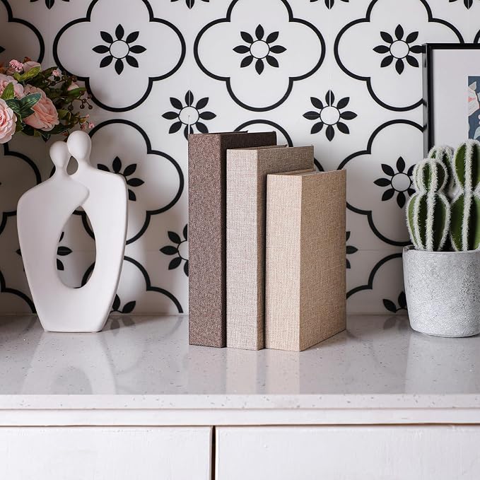 Tioncy 3 Pcs Decor Linen Faux Book Box Set Aesthetic DIY Fake Linen Book Box for Decor Storage Cafe Table Bookshelf Gift Home Keepsake(Multi Sizes,Khaki, Dark Coffee, Light Coffee)