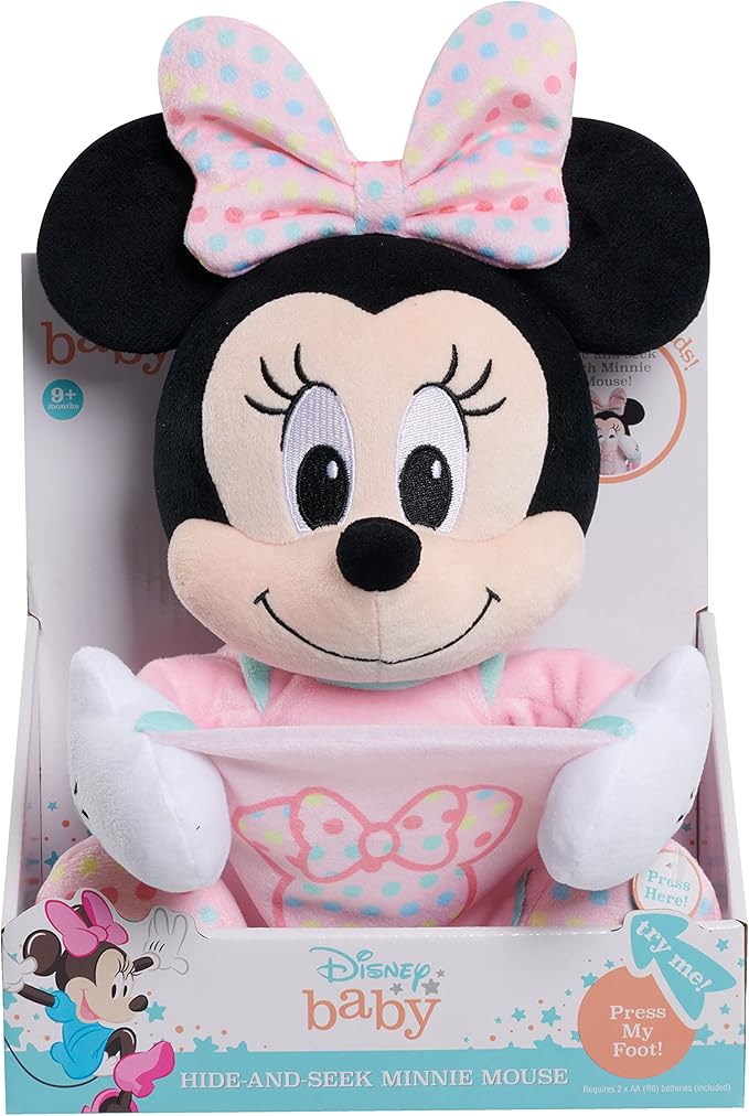 Disney Baby 11-inch Hide-and-Seek Minnie Mouse Interactive Plush, Music, Phrases, And Motion, Kids Toys for Ages 09 Month by Just Play