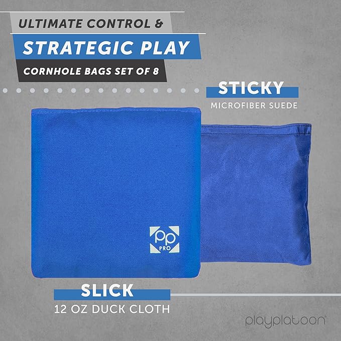 Professional Cornhole Bags - Set of 8 Regulation All Weather Double Sided - Sticky Side/Slick Side Bean Bags for Pro Corn Hole Game