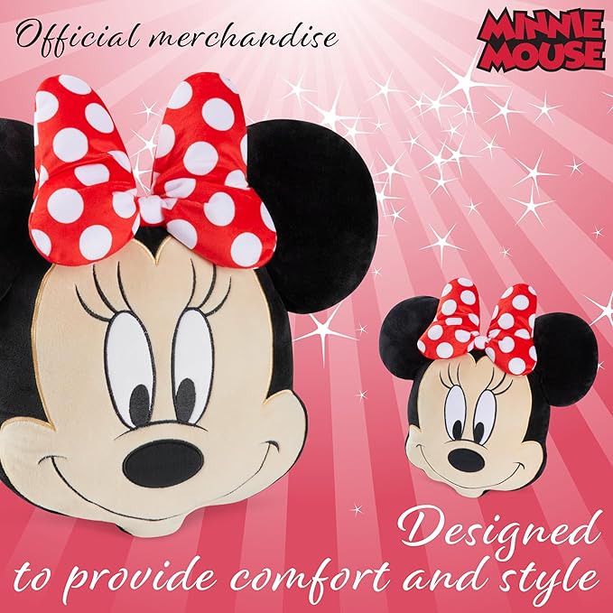 Disney Stitch 3D Plush Cushions for Bed Travel, Cute Cuddle Pillow Stuffed Character Pillow, Bedroom Accessories, Room Decor, Gifts for Kids (Black Minnie, L14.56 x W13.77)