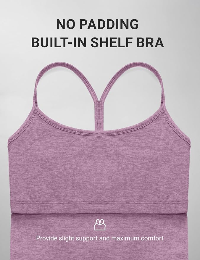 CRZ YOGA Cut-Out Y Back Crop Tank Tops for Women - Scoop Neck Spaghetti Strap Racerback Yoga Longline Sports Bra Non Padded