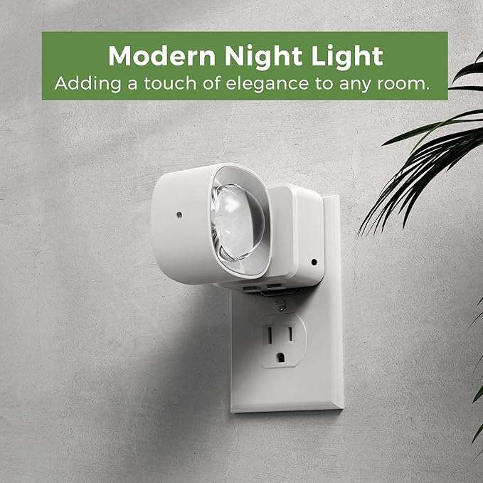 L LOHAS LED Night Lights Plug into Wall, Night Light Projector Light Sensor | Dusk to Dawn Sensor, Rotating White Nightlight for Kids, Soft White Ambient Lighting for Bathroom, Gaming Room, Gifts, 2 Pack