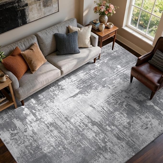 5x7 Ft Area Rugs for Living Room, Soft Non-Slip Washable Rugs Modern Abstract Pattern Carpet for Bedroom Indoor Floor Nursery Home Decor (Grey)