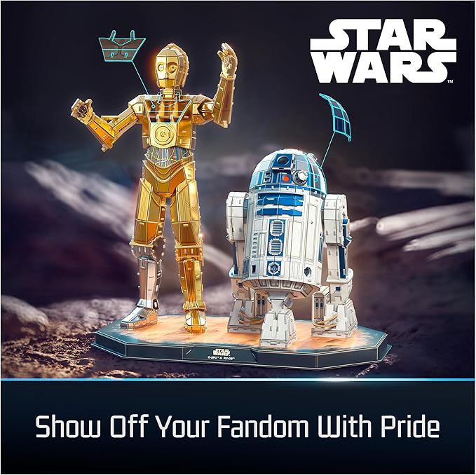 4D Build, Star Wars C-3PO & R2-D2 3D Model Kit with Stand, Star Wars Collectibles & Desk Décor, Adult Puzzles, Building Toys, 3D Puzzles for Adults & Teens, 416 Pieces, for Ages 12 & Up