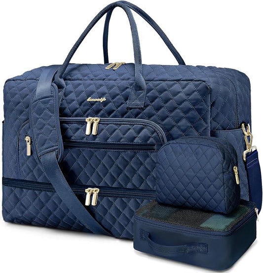 Large Women's Travel Duffel, Weekender with Shoe Compartment, Carry On Overnight Bag, Gym Duffel with Wet Pocket, Hospital Bags for Labor and Delivery - 3 PCS Set