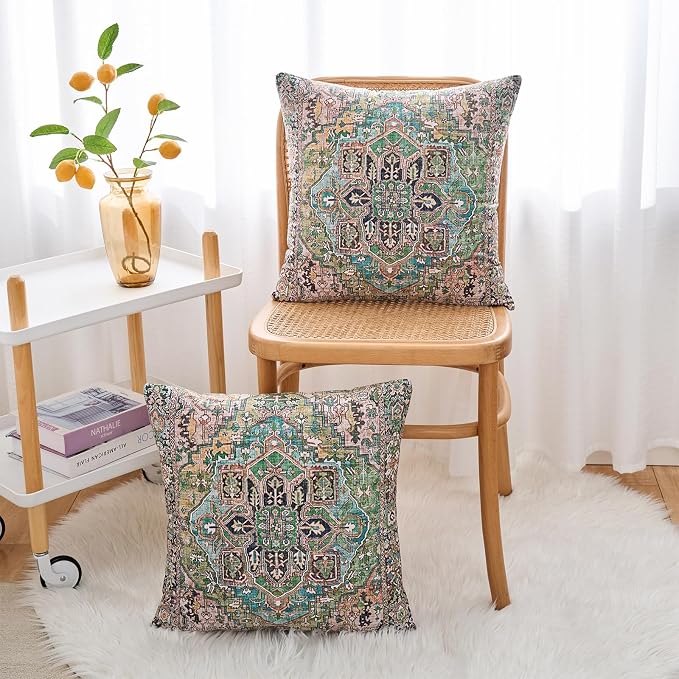 Boho Throw Pillow Covers 16x16 inch Set of 2,Boho Vintage Carpet Pattern Antique Ethnic Decor Double Sided Pattern Cushion Cover Soft Pillow Case Living Sofa Room Bed Square Pillow Cover