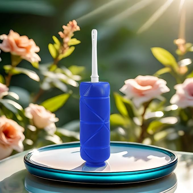 Foldable Compact Silicone Douche Bottle, Reusable Travel Douche Kit, 24 FL Oz Capacity, Blue