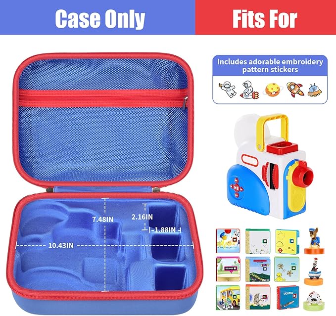 Case Compatible with Little Tikes Story Dream Machine Starter Set, Toys Storage Bag with DIY Embroidery Patches, Organizer for Projector Storytime Books and Audio Character- Blue Space (Box Only)