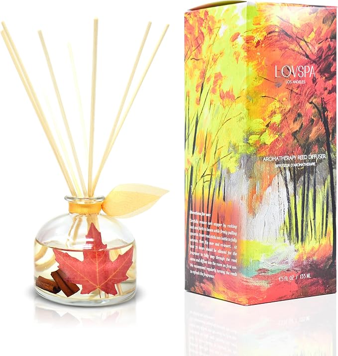 Reed Diffuser Set, Spiced Caramel Vanilla Scented Oil Diffuser with Sticks, Home Fragrance Accessories for Bathroom Shelf Decor, Aroma Diffusers for Home or Office Fall Decor, USA Made