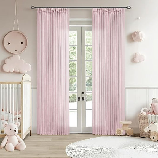80 Inch Light Pink Pinch Pleated Semi Sheer Curtains 40x80 2 Panels Set | for Nursery Girls Bedroom Living Room, Pinch Pleat Memory Shape Trained, Light Filtering Privacy Semi Sheer, Baby Pink Blush