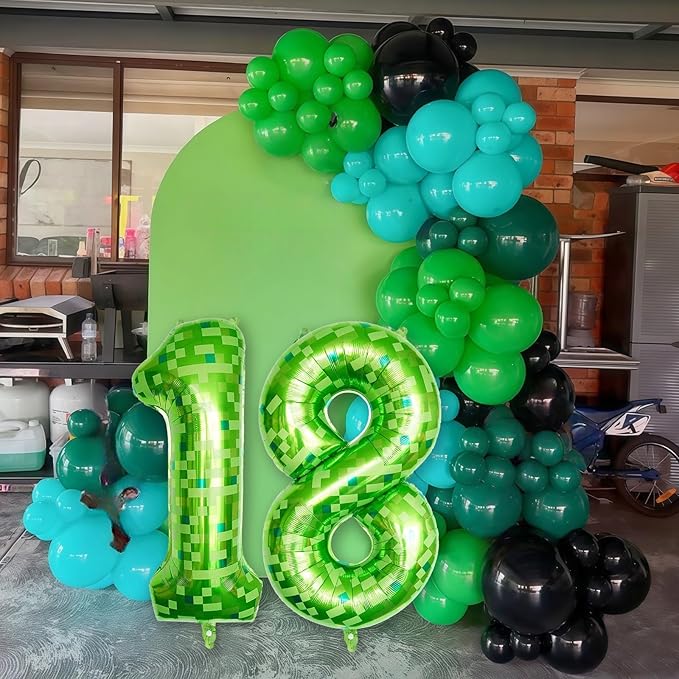 Number 18th Birthday Balloon Lime Green Pixel, 40 Inch Large Dark Kelly Green Number 18 Foil Balloons for Men 18 Year Old Birthday Video Game Forest Golf Patrick's Day Party Decorations Supplies